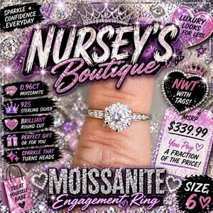 Moissanite Engagement Ring 925 Silver 0.96ct Round Cut Size 6 NWT